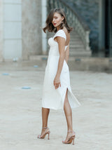 midi pencil wedding dress with cap sleeve