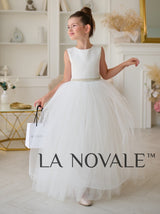 Classic sleeveless flower girl dress with rhinestone sash