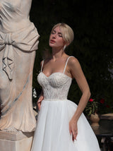 Bustier ivory wedding dress with crystal decor