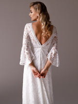 Bell sleeve Bohemian lace sheath wedding dress