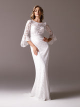 Bell sleeve Bohemian lace sheath wedding dress