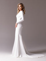 minimalist fit and flare wedding dress with long sleeve