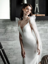 minimalist fit and flare crepe wedding dress