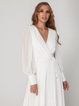 Bishop sleeve wrap wedding dress in chiffon