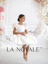 Rhinestone-decorated satin flower girl dress