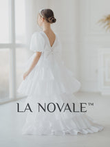 Girls ceremony dress with detachable high low tiered skirt