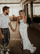 One shoulder black satin wedding dress