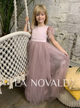 Simple full length flower girl dress with high waist