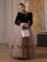 Velvet flower girl dress with long sleeve cropped bollero