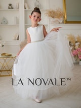 Classic sleeveless flower girl dress with rhinestone sash