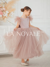 Ankle length flower girl dress with flutter sleeves