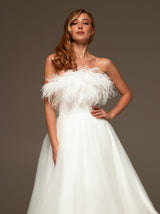 Feather Trim Sparkly Wedding Dress