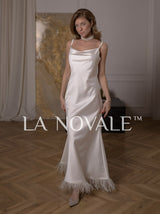 Feather Trim Slip Dress for Elopement Wedding