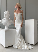 Cowl neck Satin mermaid wedding dress