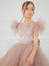 Ankle length flower girl dress with flutter sleeves