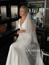 Simple Plunge neck sheath wedding dress