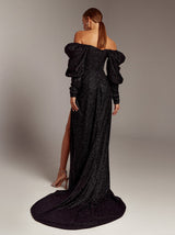 Off shoulder full sleeve sparkle evening dress