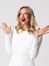 minimalist fit and flare wedding dress with long sleeve