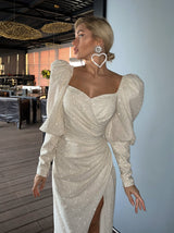 Off shoulder full sleeve sparkle evening dress