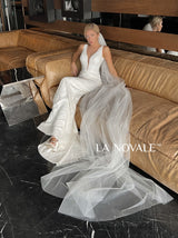 Simple Plunge neck sheath wedding dress