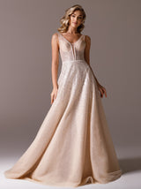 sleeveless champagne wedding dress