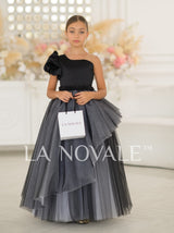 Black and white one shoulder pageant ball gown for girls