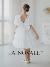 Girls ceremony dress with detachable high low tiered skirt