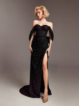 Glamorous black wedding dress with train