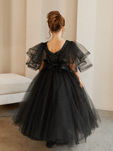 Gothic flower girl dress with rhinestone sash