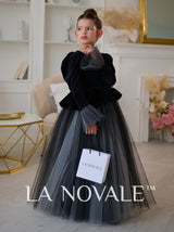 Black and white velvet flower girl dress for winter ceremony