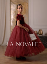 Graceful velvet flower girl dress with short sleeves
