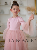 Modest flower girl ballerina dress with full sleeves