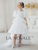 Girls ceremony dress with detachable high low tiered skirt