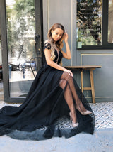 Floral Lace off shoulder Black wedding Dress