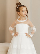 Bohemian lace flower girl dress with long sleeves