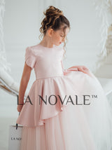 Junior bridesmaid peplum dress with petal sleeves