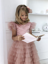 Blush ruffle pageant dress for girls