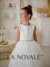 Classic sleeveless flower girl dress with rhinestone sash