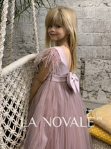 Simple full length flower girl dress with high waist