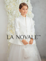Ivory lace flower girl dress set with flower girl tote bag