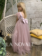 Simple full length flower girl dress with high waist