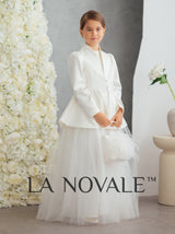 Ivory lace flower girl dress set with flower girl tote bag