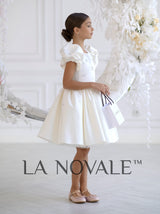 Rhinestone-decorated satin flower girl dress