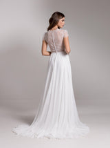 Bohemian chiffon wedding dress with lace back