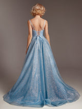 panel waist sparkle prom dress