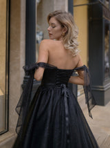 Tie strap formal event ballerina dress in black