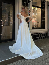 pleated corset A-line satin wedding dress