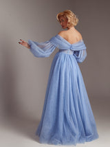 Off shoulder bustier evening dress long sleeved