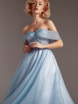 Off shoulder sparkle prom ball gown dress