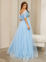 off shoulder tulle formal occasion dress